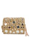 Buy_Tasna_Gold Beads, Mirrors Suede Embellished Clutch 