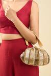 Buy_Tasna_Gold And Silver Striped Clutch _Online_at_Aza_Fashions