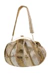 Shop_Tasna_Gold And Silver Striped Clutch _at_Aza_Fashions