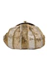 Tasna_Gold And Silver Striped Clutch _at_Aza_Fashions