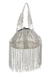 Shop_Tasna_Silver Beads, Fringe Grey Beaded Clutch _at_Aza_Fashions