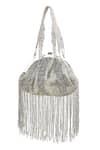 Buy_Tasna_Silver Beads, Fringe Grey Beaded Clutch _Online_at_Aza_Fashions