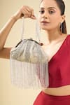 Buy_Tasna_Silver Beads, Fringe Grey Beaded Clutch _at_Aza_Fashions