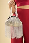 Tasna_Silver Beads, Fringe Grey Beaded Clutch _at_Aza_Fashions