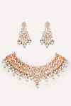 Shop_ZEVAR BY GEETA_Gold Plated Kundan Polki Necklace And Earring Set _at_Aza_Fashions