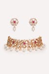 Shop_ZEVAR BY GEETA_Pink Diamonds, Pearls Kundan Polki Necklace And Earring Set _at_Aza_Fashions