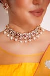 ZEVAR BY GEETA_Pink Diamonds, Pearls Kundan Polki Necklace And Earring Set _Online_at_Aza_Fashions