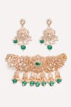 Shop_ZEVAR BY GEETA_Green Stones, Beads Kundan Polki Designer Jewellery Set _at_Aza_Fashions