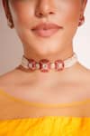 ZEVAR BY GEETA_Red Stones Designer Kundan Polki Necklace Set _Online_at_Aza_Fashions
