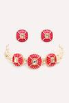 Shop_ZEVAR BY GEETA_Red Stones Designer Kundan Polki Necklace Set _at_Aza_Fashions