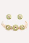 Shop_ZEVAR BY GEETA_Green Stones Kundan Polki Necklace And Earring Set _at_Aza_Fashions