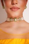 ZEVAR BY GEETA_Green Stones Kundan Polki Necklace And Earring Set _Online_at_Aza_Fashions