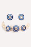 Shop_ZEVAR BY GEETA_Blue Stones Kundan Polki Necklace And Earring Set _at_Aza_Fashions