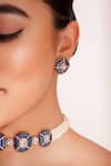 ZEVAR BY GEETA_Blue Stones Kundan Polki Necklace And Earring Set _Online_at_Aza_Fashions