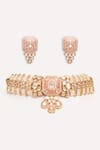 Shop_ZEVAR BY GEETA_Peach Stones Kundan Polki Necklace And Earring Set _at_Aza_Fashions