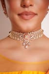 Buy_ZEVAR BY GEETA_Peach Stones Kundan Polki Necklace And Earring Set _Online_at_Aza_Fashions