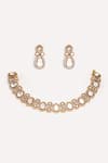 Shop_ZEVAR BY GEETA_Gold Plated Zari Finish Zircon Necklace And Earring Set _at_Aza_Fashions