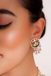 ZEVAR BY GEETA_Green Stones Kundan Polki Necklace And Earring Set _Online_at_Aza_Fashions