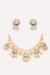 Shop_ZEVAR BY GEETA_Green Stones Kundan Polki Necklace And Earring Set _at_Aza_Fashions