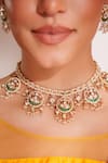 Buy_ZEVAR BY GEETA_Green Stones Kundan Polki Necklace And Earring Set _Online_at_Aza_Fashions