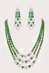Shop_ZEVAR BY GEETA_Green Designer Faux Diamond Jewellery Set _at_Aza_Fashions