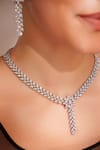 ZEVAR BY GEETA_White Diamonds Designer Faux Necklace And Earrings Set _Online_at_Aza_Fashions
