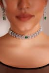 ZEVAR BY GEETA_Green Crystals Designer Faux Diamond Jewellery Set _Online_at_Aza_Fashions