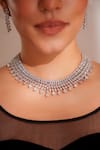 ZEVAR BY GEETA_White Diamonds Designer Faux Necklace And Earrings Set _Online_at_Aza_Fashions