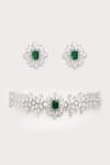 Shop_ZEVAR BY GEETA_Green Diamonds Designer Faux Jewellery Set _at_Aza_Fashions