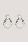 Shop_ZEVAR BY GEETA_Green Fabric Flowers Contemporary Faux Diamond Hoop Earrings _at_Aza_Fashions