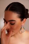 Buy_ZEVAR BY GEETA_Green Fabric Flowers Contemporary Faux Diamond Hoop Earrings _at_Aza_Fashions