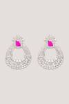 Shop_ZEVAR BY GEETA_Pink Crystals Contemporary Hoop Earrings With Faux Diamonds _at_Aza_Fashions
