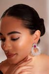 Buy_ZEVAR BY GEETA_Pink Crystals Contemporary Hoop Earrings With Faux Diamonds _at_Aza_Fashions