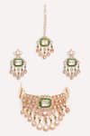Shop_ZEVAR BY GEETA_Green Diamonds, Stones Kundan Polki Designer Jewellery Set _at_Aza_Fashions
