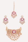 Shop_ZEVAR BY GEETA_Red Diamonds Kundan Polki Designer Jewellery Set _at_Aza_Fashions