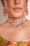 Shop_ZEVAR BY GEETA_Red Diamonds Kundan Polki Designer Jewellery Set _Online_at_Aza_Fashions