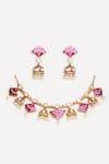 Shop_ZEVAR BY GEETA_Pink Diamonds, Pearls Kundan Polki Necklace And Earring Set _at_Aza_Fashions