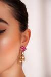 ZEVAR BY GEETA_Pink Diamonds, Pearls Kundan Polki Necklace And Earring Set _Online_at_Aza_Fashions