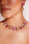 Buy_ZEVAR BY GEETA_Pink Diamonds, Pearls Kundan Polki Necklace And Earring Set _Online_at_Aza_Fashions