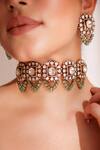 ZEVAR BY GEETA_Aqua Diamonds Kundan Polki Necklace And Earring Set _Online_at_Aza_Fashions