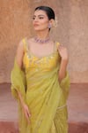Shop_Shreeka_Lavender Silk Organza Sequins, Embroidery Lime Green Banarasi Tissue Saree Set 