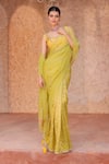 Shreeka_Lavender Silk Organza Sequins, Embroidery Lime Green Banarasi Tissue Saree Set _Online