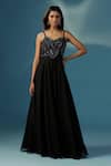 Buy_Two Sisters By Gyans_Black Georgette Sequins, Beads V-neck Designer Jumpsuit _at_Aza_Fashions