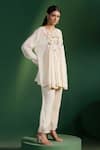 Buy_Two Sisters By Gyans_Ivory Georgette Embroidery V-neck Kurta Set _at_Aza_Fashions