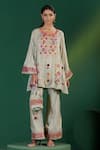 Buy_Two Sisters By Gyans_Gray Tissue Beads Round Neck Embroidered Grey Kurta Set _at_Aza_Fashions