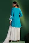 Shop_Two Sisters By Gyans_Blue Silk, Satin, Organza Embroidery Split V-neck Kurta Set _at_Aza_Fashions