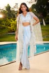 Aariyana Couture_Blue Modal, Satin Applique V-neck Embroidered Baby Cape Bustier Skirt Set 