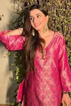 Shop_MINIME ORGANICS_Pink Brocade, Cotton Woven Kurta Set _Online_at_Aza_Fashions
