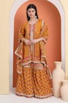 Shop_MINIME ORGANICS_Yellow Cotton Embroidery Orange Printed Kurta Set _Online_at_Aza_Fashions