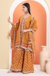 MINIME ORGANICS_Yellow Cotton Embroidery Orange Printed Kurta Set _at_Aza_Fashions